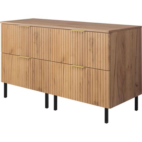 Mobile lavabo, Rovere Craft, 120 (2 x 60) x 77 x 46 cm, maniglia oro, gambe nere + Piano (1/5)