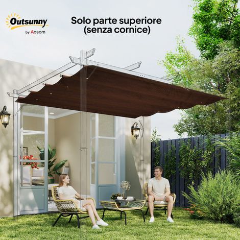 Pergola de jardin blanche et café anti-UV, 8 évacuations d'eau, dimensions 286x245 cm, toile polyester résistante (1/5)