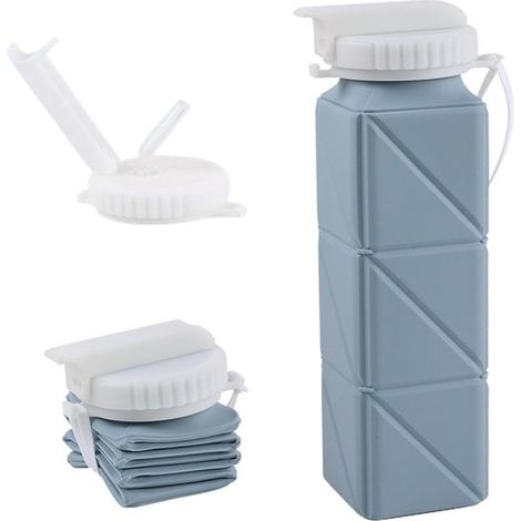 Botella de agua plegable de silicona, Taza plegable para acampar, Botella de agua plegable, Taza portátil para ciclismo, acampadas, Gris (1/5)