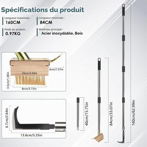 Brosse à Désherber Manche Télescopique Grattoir pour Joints de Jardin avec Lame Racloir (1/2)