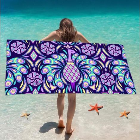 Serviette de plage - À motifs - Extra large - Microfibre séchage rapide - Vert et violet (1/3)