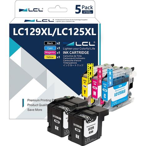Cartouche d'encre Compatible LC129 LC129XL LC125XL LC129XLBK LC125XLC LC125XLM LC125XLY (2Noir 1Cyan 1Magenta 1Jaune) Remplacement pour Brother MFC-J6520DW J6720DW J6920DW (1/5)