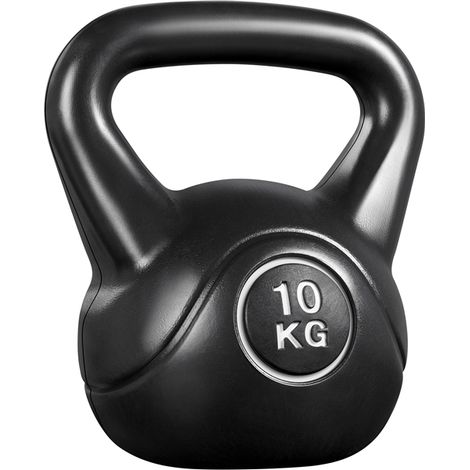 Yaheetech Kettlebell per Sport Fitness Palestra in HDPE e Cemento con Maniglia Ergonomica Antiscivolo Attrezzo Sportivo da Costruzione Muscolare e Allenamento di Forza Nero 10 kg