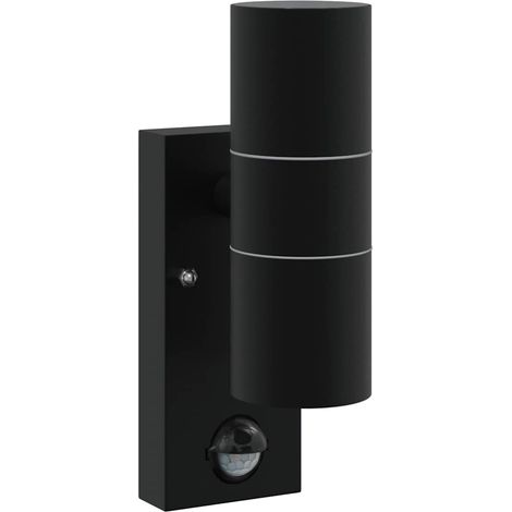 Applique murale extérieure cylindrique design contemporaine 7 x 10 x 22 cm éclairage chaleureux en acier inoxydable noir