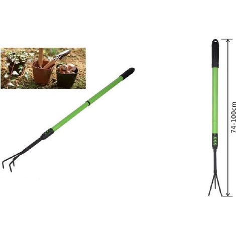Trade Shop - Rastrello A 3 Denti Con Manico Allungabile Attrezzo Per Giardino 74-100cm 90071 - (1/2)