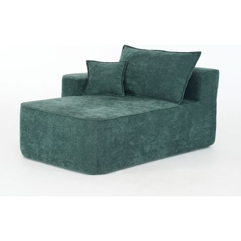 Chaiselongue sans montage – canapé confortable et moelleux avec coussin, poches latérales, vert (1/5)