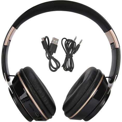 Over-ear headphones, Bluetooth 5.0 wireless stereo headset with microphone, black gaming headset, wired microphone, 3.5mm jack, for travel and home use. (1/5)