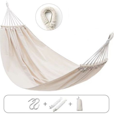 Filiyano – sac de rangement – Hamac en toile de jute avec barre d'écartement incurvée anti-basculement, idéal pour le camping et le jardin - 260 x 100 (1/4)