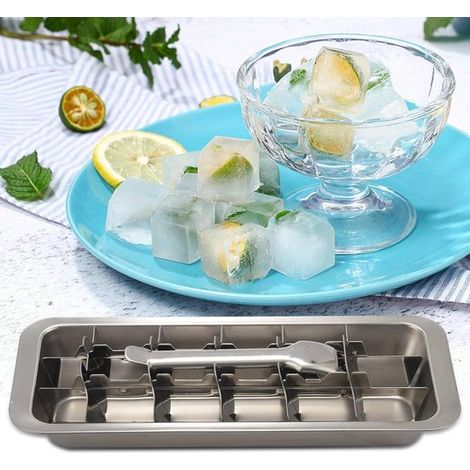 Bandeja para cubitos de hielo de acero inoxidable con asa y rompehielos - 2 en 1 (1/5)