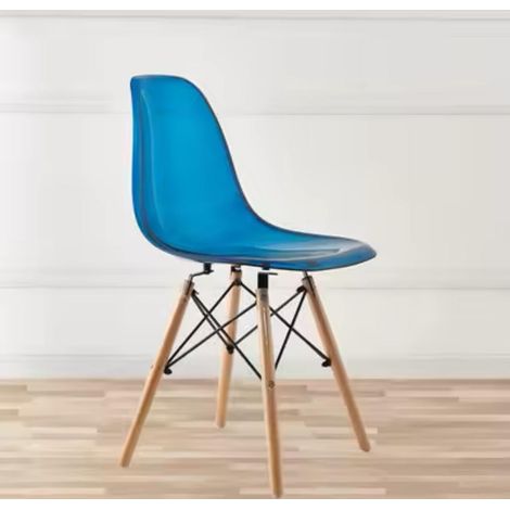 Pack x 2 Silla Portia Policarbonato Color Azul Transparente y Patas en Madera Haya 46x51x82cm Comedor Oficina Salón Teletrabajo Cocina Hostelería - ORION91oficial® - Unidad (1/5)