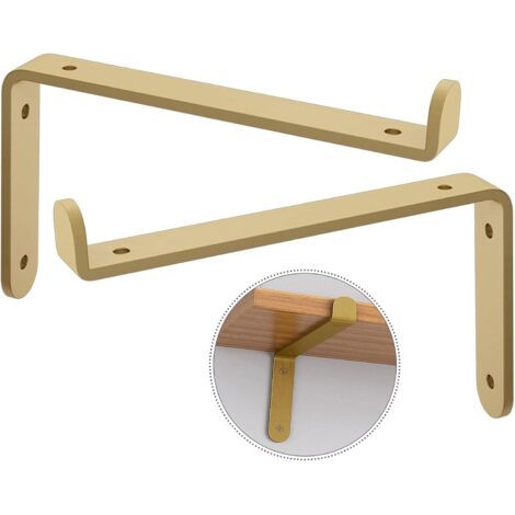 Sollbry Support D'étagère Robustes, Equerre pour Etagere Mural en Métal À 90 Degrés, Support D'étagère Flottant Doré, Equerre Industriels pour Bureau/établi DIY, 2 Pièces,15x10cm/5.9 3.9in