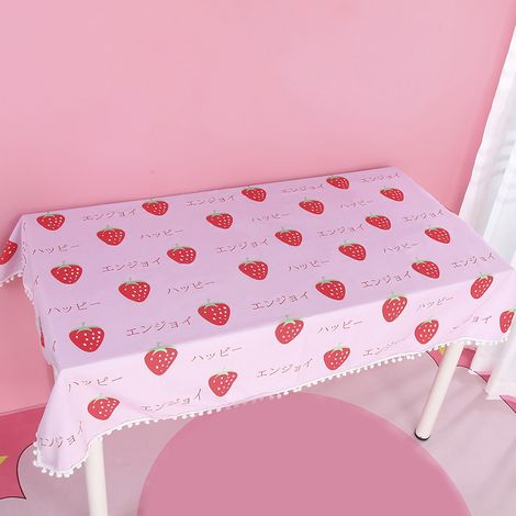 Nappe de table mignonne et décorative avec motif cartoon fraise rose, pour filles étudiantes, 100cm x 70cm (1/5)