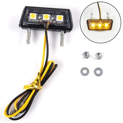 LED Moto Plaque d'immatriculation Lumière,12V 3 SMD LED puce Mini Lampe Minuscule,Étanche, pour Tous Modèles de Motos et Quads（Jaune） (1/5)