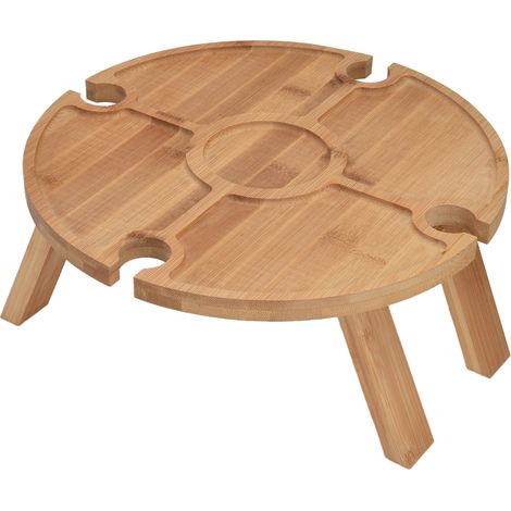 Tavolino da vino da esterno – tavolo pieghevole in legno con portabicchiere – ideale per escursioni, campeggio e pranzi all'aperto.