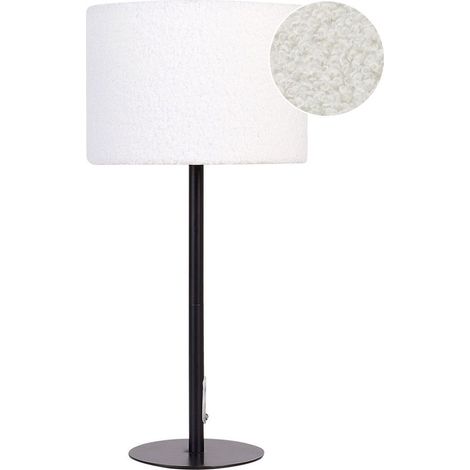 Lampe à poser moderne ACKERMAN avec abat-jour en bouclé et base métallique blanche (1/5)