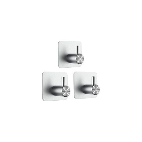 3 Pcs Crochet Adhésif 3M, Crochet Mural de Salle de Bains, Sans Perçage Porte Serviette, Acier Inox Accroche Torchon Cuisine, Argent (1/5)