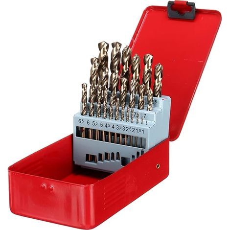 Coffret de 25 forets métriques en cobalt (1 mm à 13 mm), forets hélicoïdaux M35 de longueur standard, queue droite, pour métaux trempés, acier inoxydable, fonte, bois et plastique, avec coffret de ran (1/5)