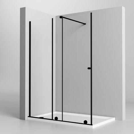 Walk In Duschabtrennung 140x185cm Walk in Duschwand Schiebetür Schwarz, Duschabtrennung Dusche Duschwand Schiebetüren Dusche Duschtrennwand 6mm ESG-Sicherheitsglas