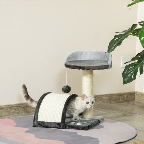 Arbre à chat avec balles de jeu, poteaux à corde sisal gris 35,5 x 37 x 46 cm (1/4)