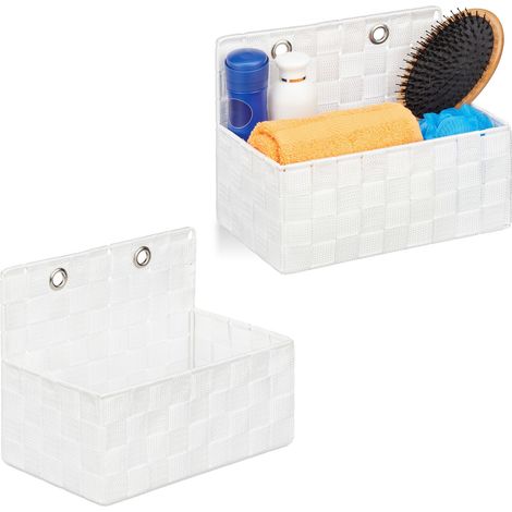 Corbeille de rangement à suspendre, lot de 2, organiseur de salle de bain, couloir, à accrocher 20x25x15 cm, blanc (1/5)