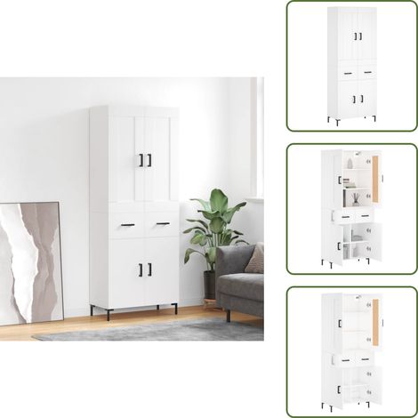 Stauraum - vidaXL Highboard Weiß 69,5x34x180 cm Holzwerkstoff - Wandhalterung (1/5)