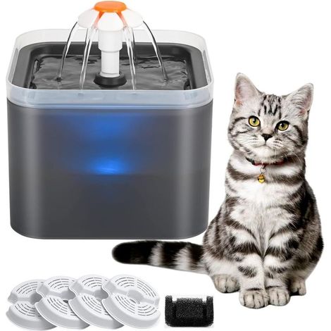Cat Water Fountain, 2L Cat and Dog Water Fountain, Silent Cat Water Dispenser, Grey (1/4)