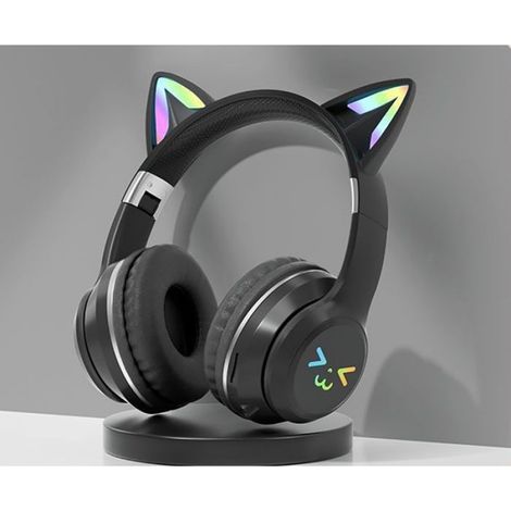Casque Bluetooth avec lumière clignotante à LED,écouteurs sans fil avec micro,casque stéréo RVB cool pour enfants et filles-noir (1/4)