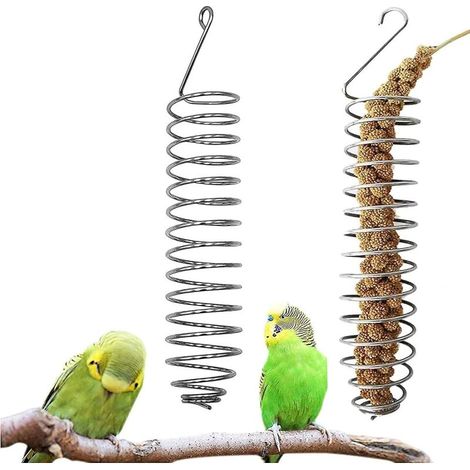 Set mit 2 spiralförmigen Vogelfutterhäuschen, Obst- und Gemüsefutterspender, Papageienkorb, Kauspielzeug für Vögel oder Kleintiere (1/5)