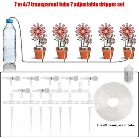 Kit d'irrigation goutte à goutte pour jardin (tuyau de 7 mètres, 7 régulateurs), tuyau 4/7 mm, économie d'eau (1/5)