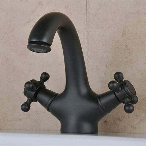 Mitigeur de Lavabo Vasque Robinet Salle de Bain Robinetterie Lavabo Retro Bronze huilé noir l'eau chaude et froide levier unique (1/3)