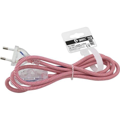 Cable textil 1.5M (2x0.75mm) clavija + interruptor rojo y blanco GSC 001102965 (1/2)