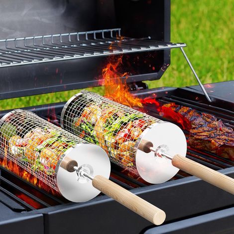 Panier à Barbecue Roulant, Poignée Détachable, Acier Inoxydable 304, Gigogne, Accessoires Grille à Legumes, Ustensiles Grill de Cuisine Exterieur Camping, Cadeau Anniversaire Homme Papa (1/4)