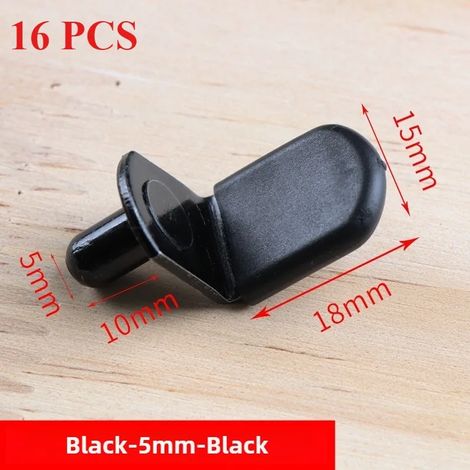 (Noir-5 mm-Noir-NA) 16 supports d'étagère robustes en forme de L, clips nickelés avec trou pour une fixation sécurisée dans la cuisine ou une bibliothèque. (1/5)