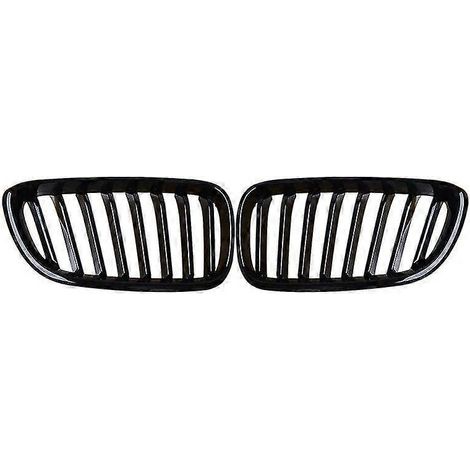 Passend für BMW 2er F22 F23 F87 M2 2014–2018, schwarzer, einteiliger Frontstoßfänger mit zwei Lamellen, Nierengrill, Lufteinlassgitter, Kühlergrill – einteilig, glänzend schwarz