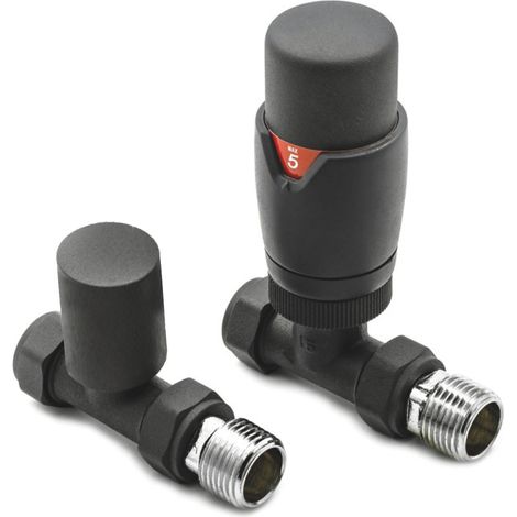 Heatwave Prime Anthracite Straight Thermostatic Radiator Valve Set