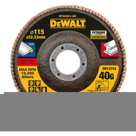 Disque à lamelles abrasif DeWALT Extreme pour métal plat 115 x 22,2 mm 40G DT30601
