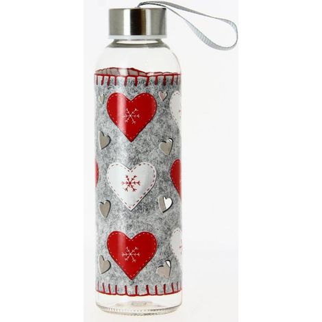 Bottiglia Borraccia in Vetro con laccetto felt hearts 500 cc (1/2)