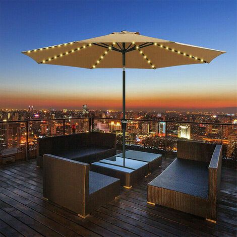 Guirlande solaire pour parasols - 104 LED - Avec télécommande - 8 modes - IP66 - Étanche - Convient pour les fêtes, Noël, Halloween, le camping (lumière blanche chaude) (1/5)