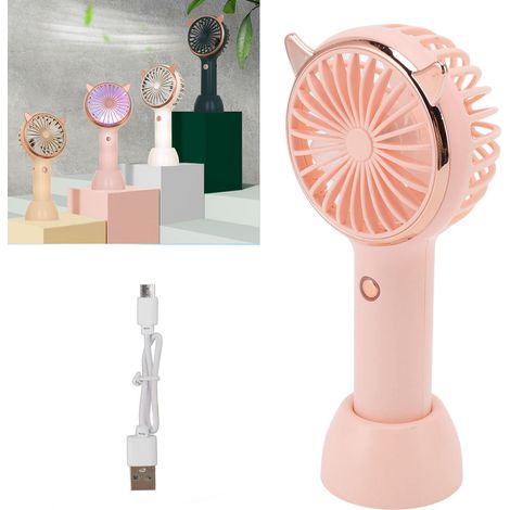 Ventilateur portable oreilles de chat, mini ventilateur de poche USB, puissance de ventilation élevée, trois vitesses, rose (1/5)