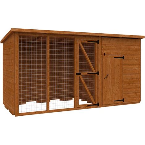4x4 Animal House 12mm Shed + 6 Feet Run - L295 x W115 x H157.5 cm - Solid Wood/Softwood/Pine - Burnt Orange