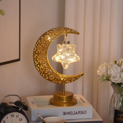 Lampe de bureau en forme de lune enchanteresse, lampe décorative pour le salon aux tons chauds, fonctionne sur piles (1/5)