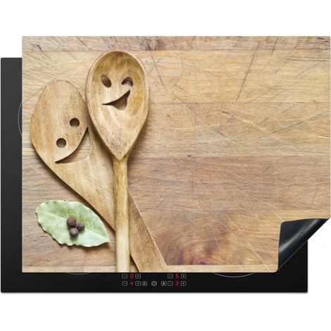 PROTECTOR DE PLACAS DE INDUCCIÓN Madera - Cucharas - Marrón - Smiley Tapa Protectora De Cocina 77x59 cm