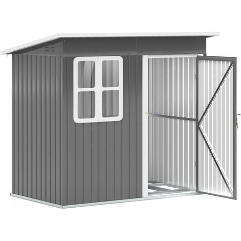 7 x 4ft Galvanised Steel Garden Shed, with Lock and Gloves - Grey