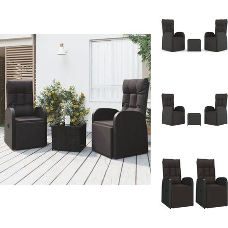 Gartenmöbel-Sets - Living 3-tlg. Garten-Lounge-Set Schwarz Poly Rattan & Stahl (1/5)