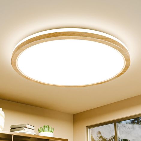 Plafonnier LED, 24W 4000K Luminaire Plafonniers Salle de Bain Etanche IP44 Rond Bois Lampe Moderne Pour Salle de Bain Salon Chambre Cuisine Bureau Balcon Couloir Chambre D'enfant 30CM (1/5)