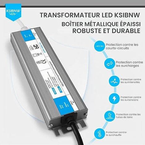 Transformateur 220V 12V 150W LED Driver Etanche Extérieur Transfo avec Prise AC à 12,5A Convertisseur Imperméable Ultra Fin Alimentation Tension Basse Constante Adaptateur (1/3)