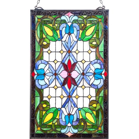 VEVOR Attrape-soleil Vitrail 73,1x43,3 cm, Vitrail Suspendu avec Chaine, Style Tiffany, Rectangle Vertical, Artisanat Traditionnel Vintage pour la Decoration de la Cuisine et de la Maison Fenetre