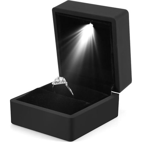 Écrin à bague lumineux LED noir pour demande en mariage, coffret alliance avec éclairage interne, étui élégant pour fiançailles et noces (1/5)