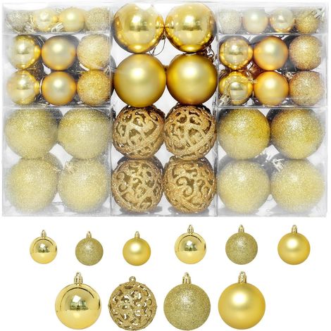 100 bolas navideñas de plástico resistente para decoración navideña, adornos para árbol de interior y exterior, color dorado (1/5)