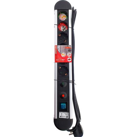 Regleta 6 Tomas aluminio C/ INTERRUPTOR Y  PROTECCION SOBRETENSION  CON CABLE 2 METROS (1/3)